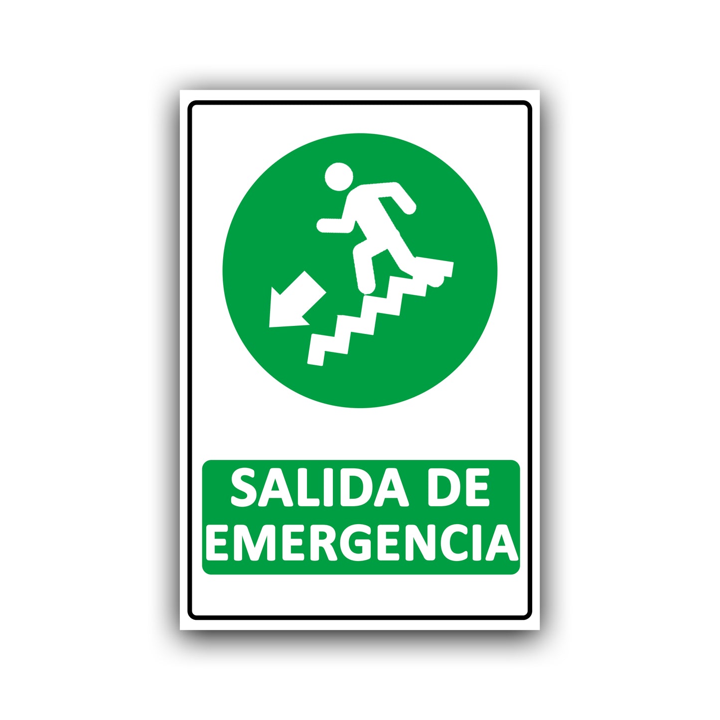 Señalética "SALIDA DE EMERGENCIA" bajando escalera